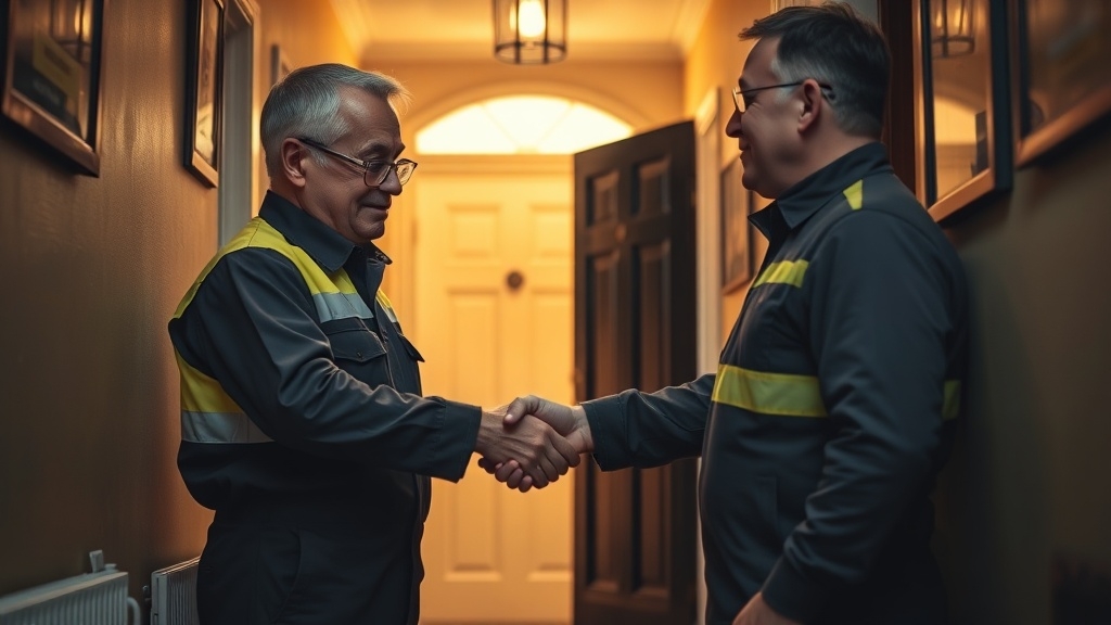 Engineer shaking hands with a Wallington homeowner after locating their leak